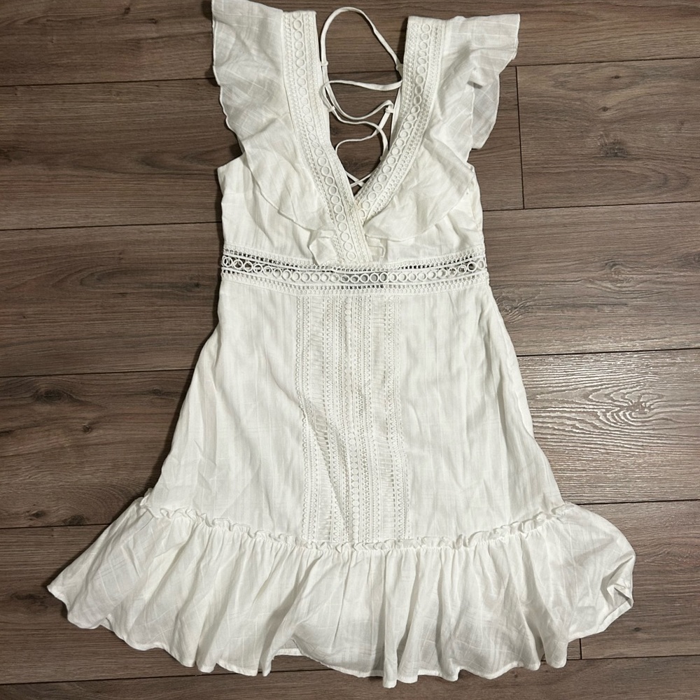 Hausen White Mini Dress with Tie up back